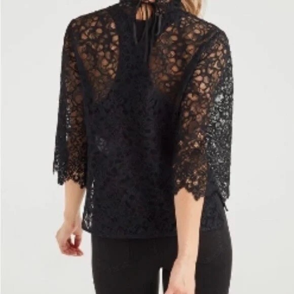 NEW 7 For All Mankind Scalloped Lace Top in Jet Black size XS - Picture 3 of 14